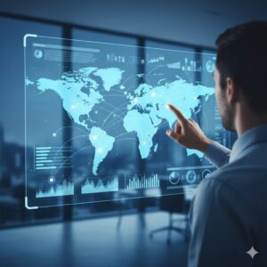 Empresario conectado de forma remota a su sistema administrativo mediante red segura.