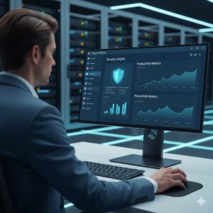 Administrador configurando seguridad y productividad en Google Workspace.