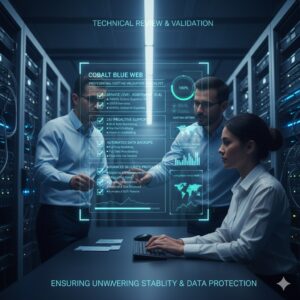 Técnico revisando checklist de hosting empresarial