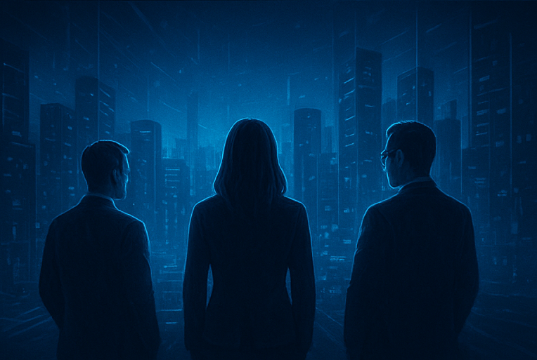 Equipo observando una ciudad digital restaurada tras un Rescate Urgente de Reputación en Redes Sociales.