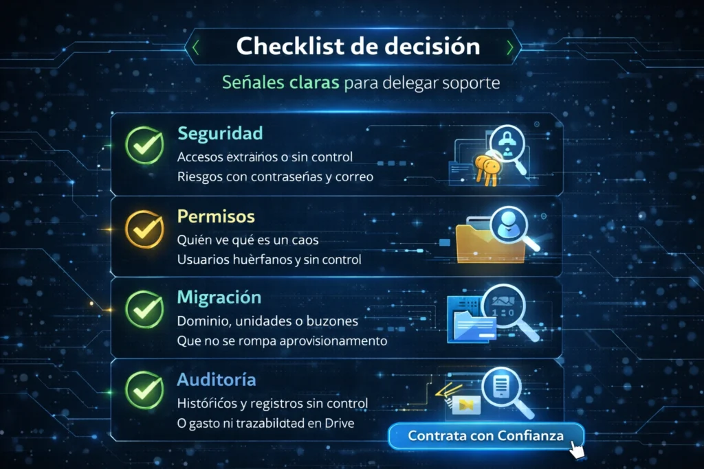 soporte especializado para Google Workspace: señales de contratación