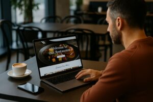 Cliente consultando el menú digital desde su laptop