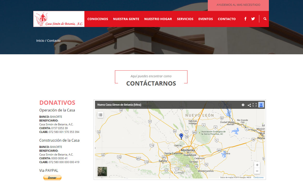 Vista interior de la página web Casa de Simón de Betania